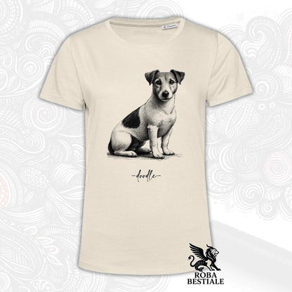 T-Shirt DOODLE - JACK RUSSELL TERRIER Smooth - Bianca o Beige, da Uomo o da Donna - dalla XS alla 5XL