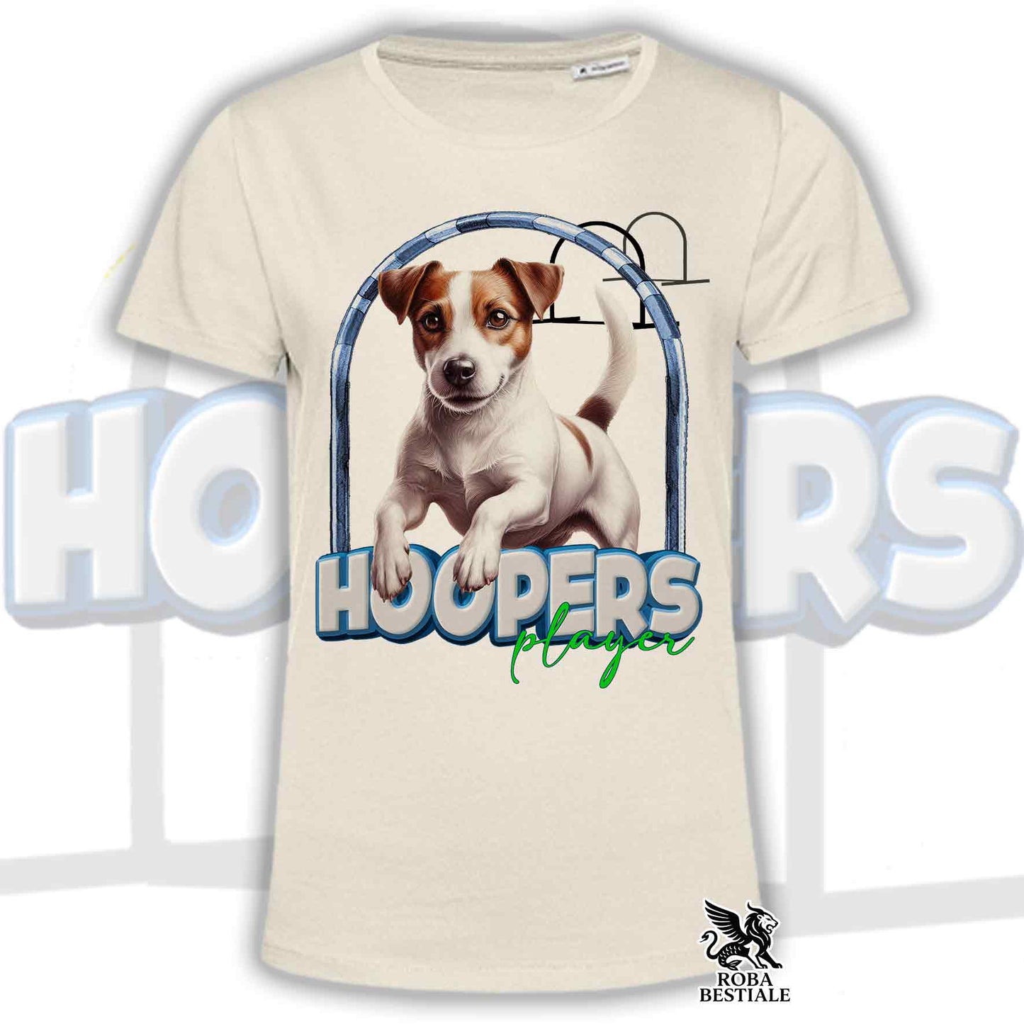 T-Shirt HOOPERS Player - JACK RUSSELL TERRIER Smooth - Bianca o Beige, da Uomo o da Donna - dalla XS alla 5XL