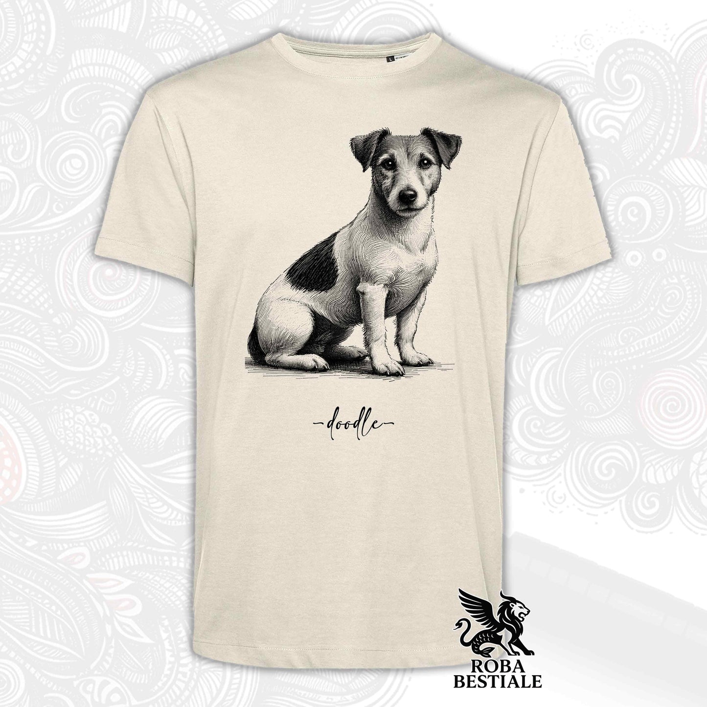 T-Shirt DOODLE - JACK RUSSELL TERRIER Smooth - Bianca o Beige, da Uomo o da Donna - dalla XS alla 5XL