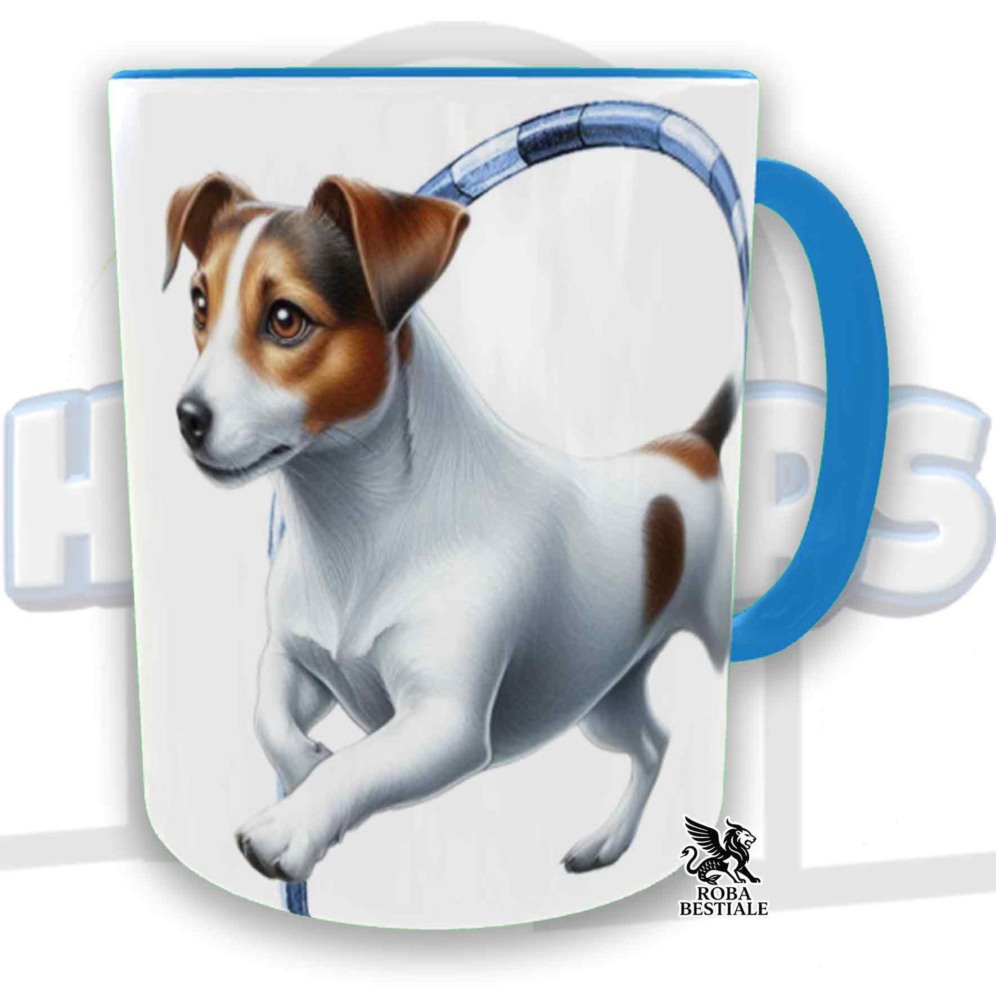 Tazza HOOPERS Player - JACK RUSSELL TERRIER Smooth - In Ceramica, con manico e interno colorato - 330 ml