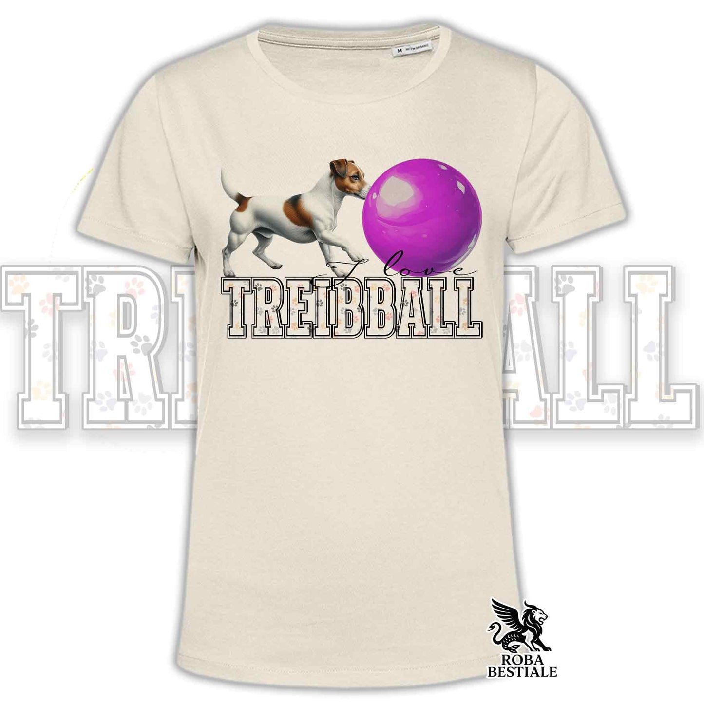 T-Shirt I LOVE TREIBBALL - JACK RUSSELL TERRIER Smooth Bianco Fulvo - Off White, colore dettagli a scelta - dalla XS alla 2XL
