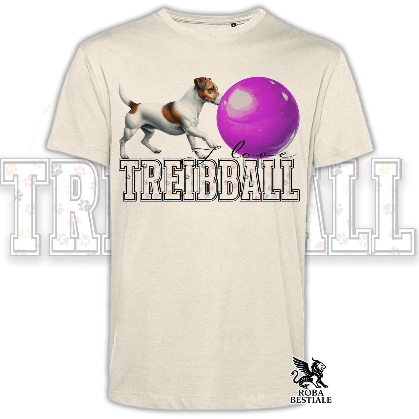 T-Shirt I LOVE TREIBBALL - JACK RUSSELL TERRIER Smooth Bianco Fulvo - Off White, colore dettagli a scelta - dalla XS alla 2XL