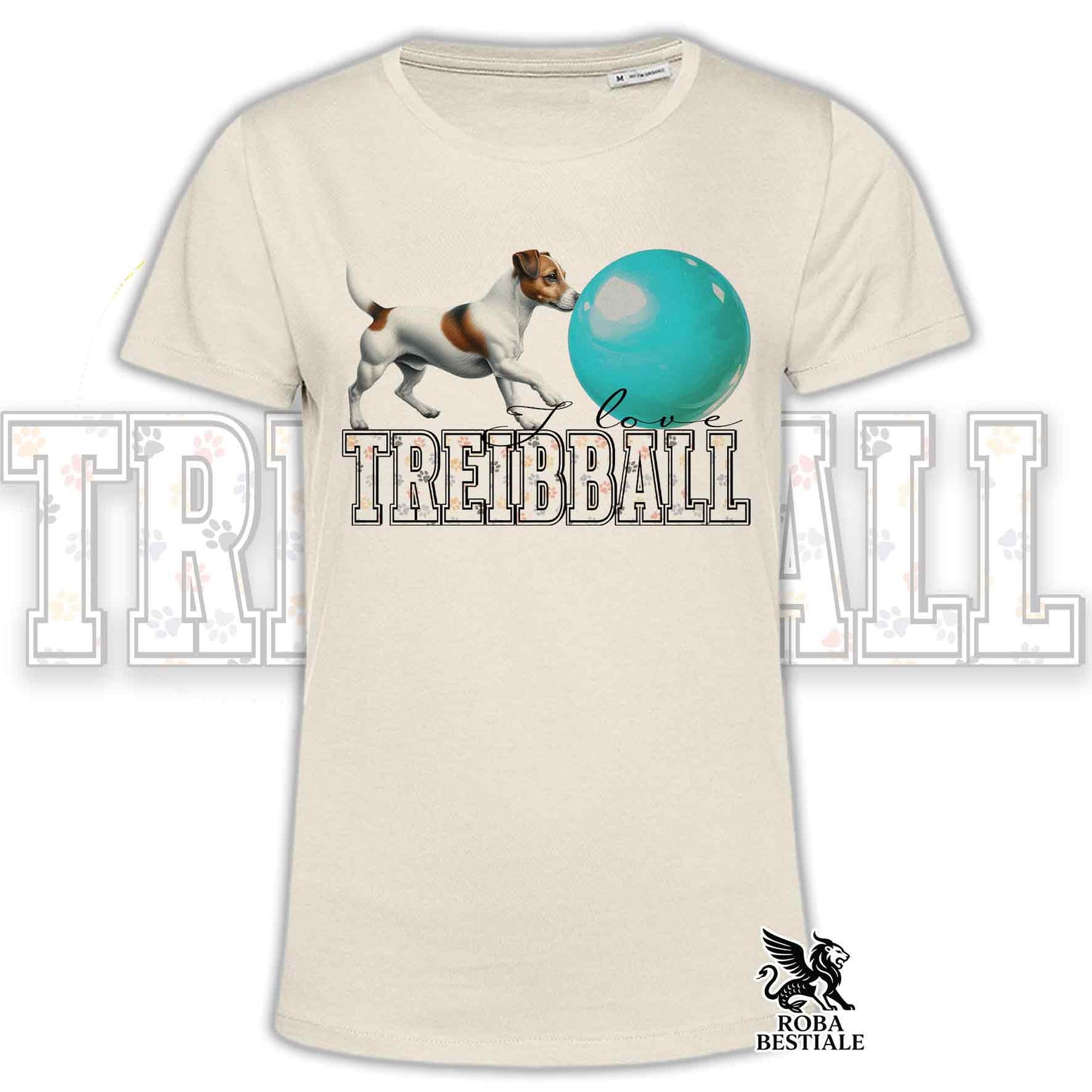 T-Shirt I LOVE TREIBBALL - JACK RUSSELL TERRIER Smooth Bianco Fulvo - Off White, colore dettagli a scelta - dalla XS alla 2XL