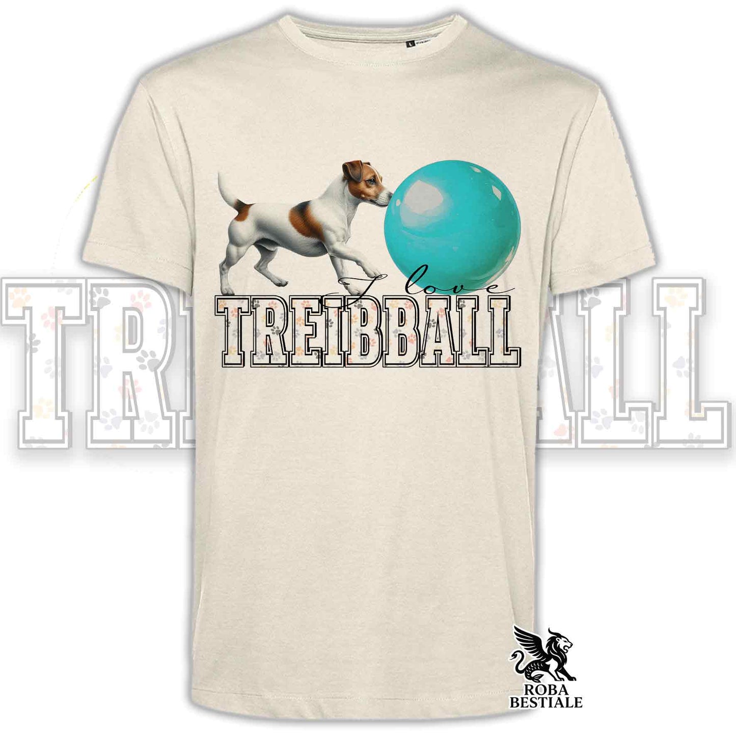 T-Shirt I LOVE TREIBBALL - JACK RUSSELL TERRIER Smooth Bianco Fulvo - Off White, colore dettagli a scelta - dalla XS alla 2XL