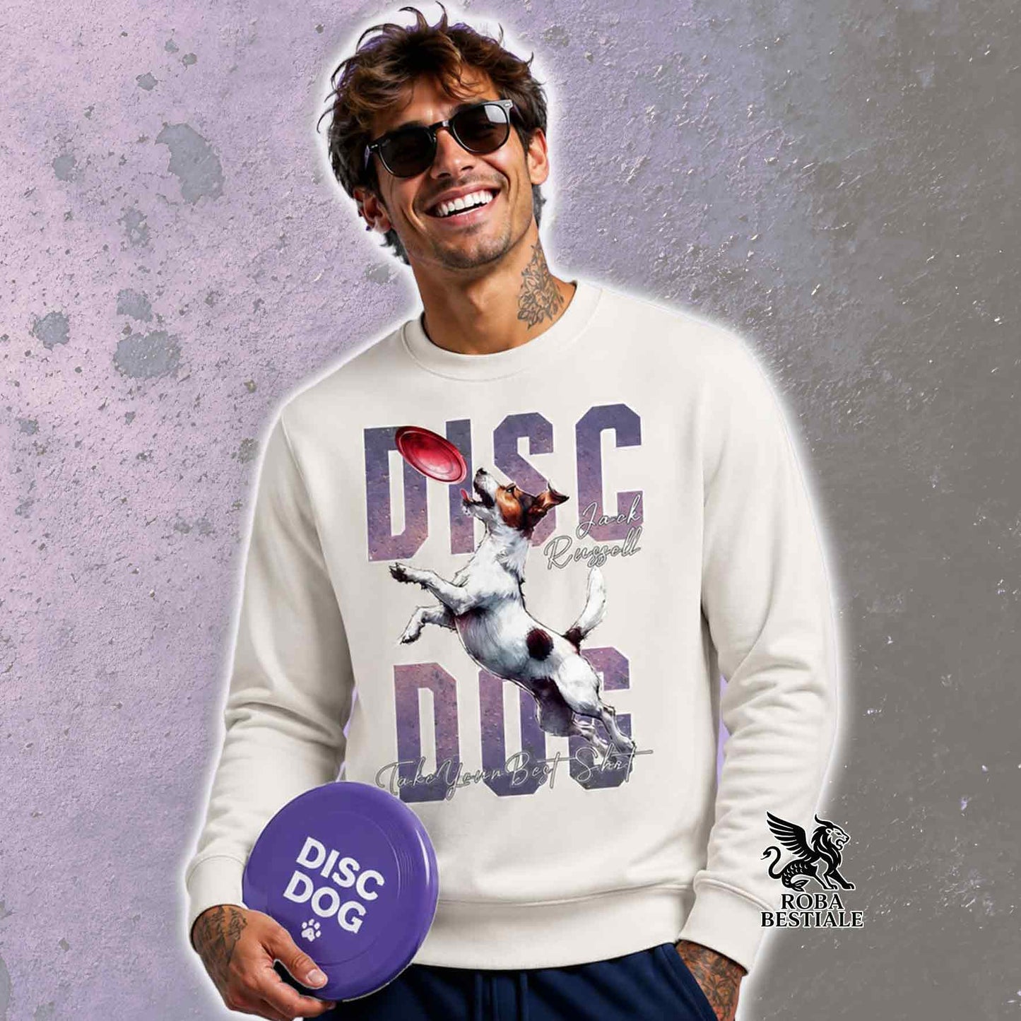 Felpa Invernale APTITUDE - DISC DOG - JACK RUSSELL TERRIER Smooth Tricolor - Girocollo, Unisex, colore a scelta - dalla XS alla 3XL