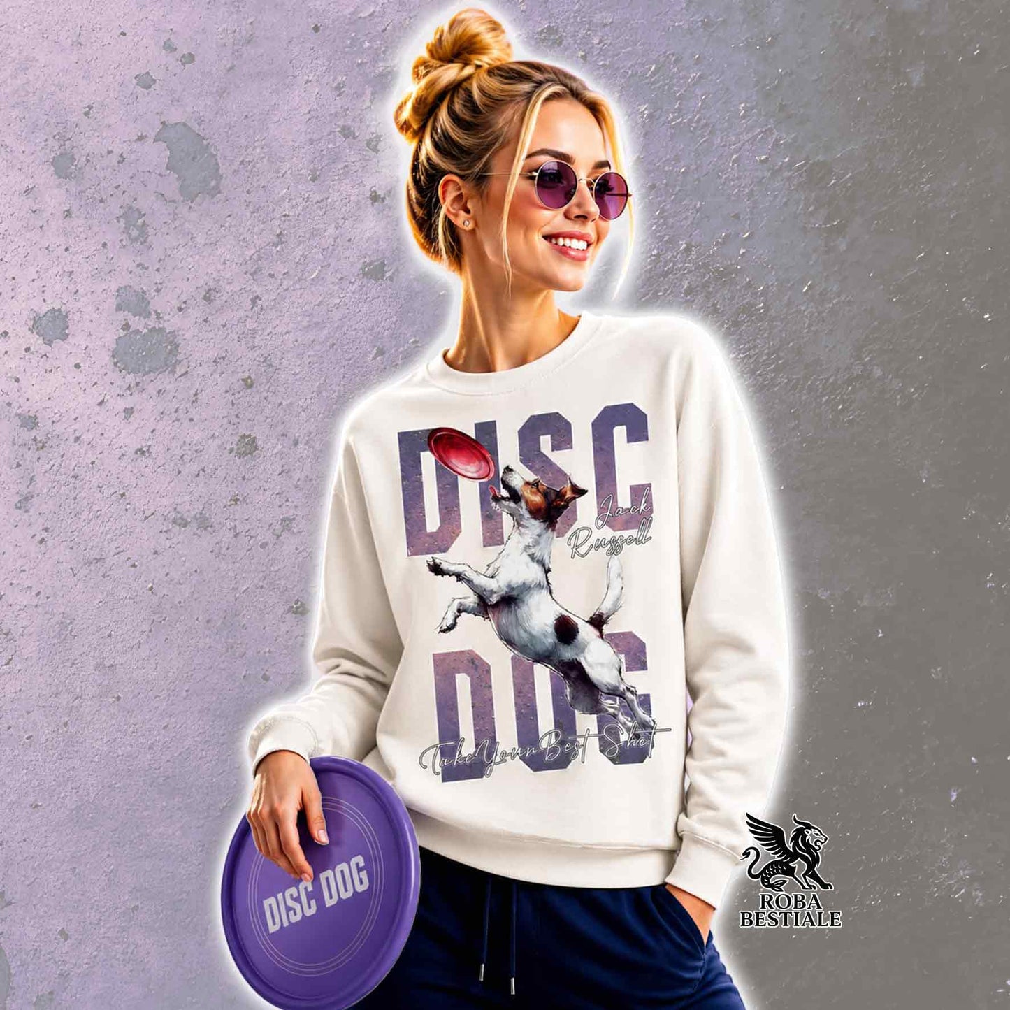 Felpa Invernale APTITUDE - DISC DOG - JACK RUSSELL TERRIER Smooth Tricolor - Girocollo, Unisex, colore a scelta - dalla XS alla 3XL