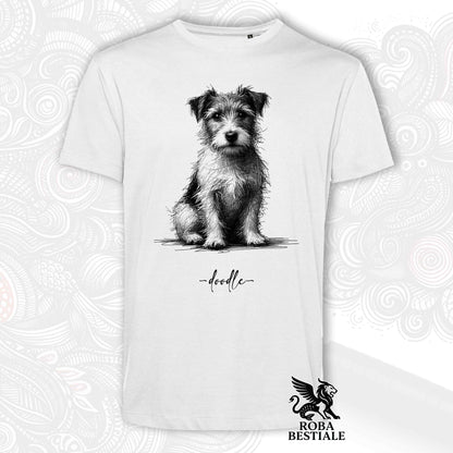 T-Shirt DOODLE - Rough-Haired JACK RUSSELL TERRIER - White or Beige, Men's or Women's - from XS to 5XL