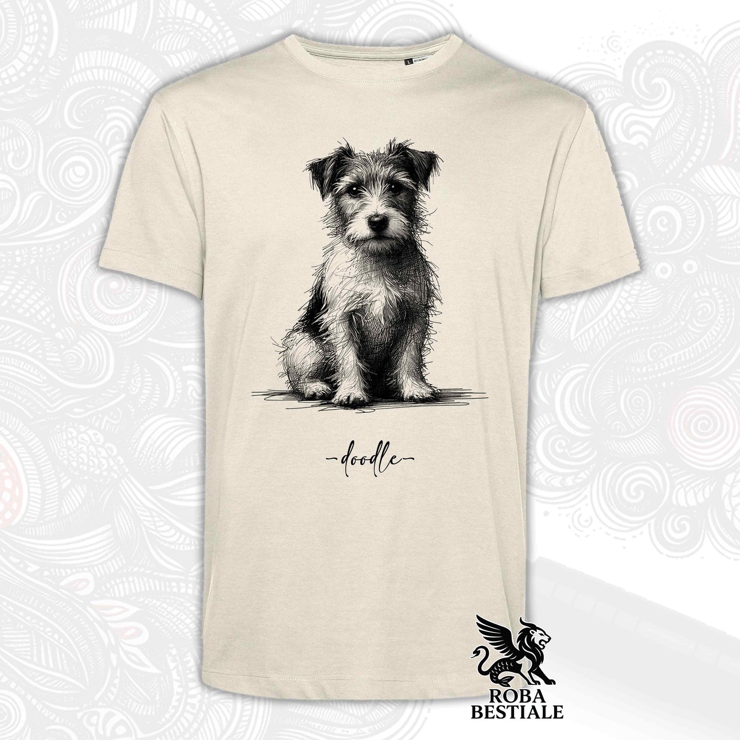 T-Shirt DOODLE - Rough-Haired JACK RUSSELL TERRIER - White or Beige, Men's or Women's - from XS to 5XL