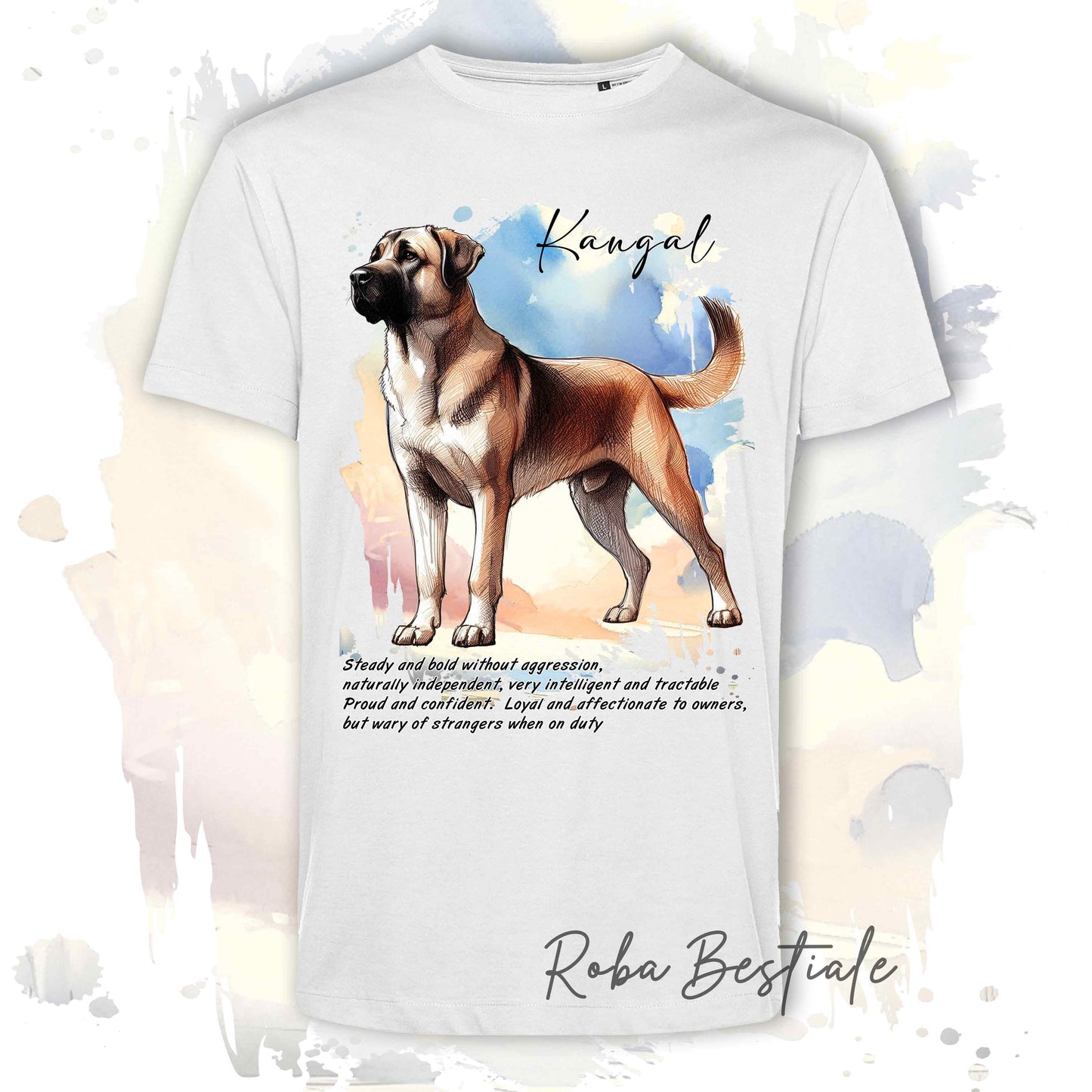 T-Shirt BEHAVIOR - KANGAL - Standard FCI - 100% Cotone, Bianca, Uomo o Donna - dalla XS alla 5XL