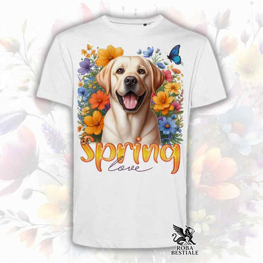 T-Shirt SPRING LOVE - LABRADOR RETRIEVER Giallo - Bianca o Beige, da Uomo o da Donna - dalla XS alla 5XL