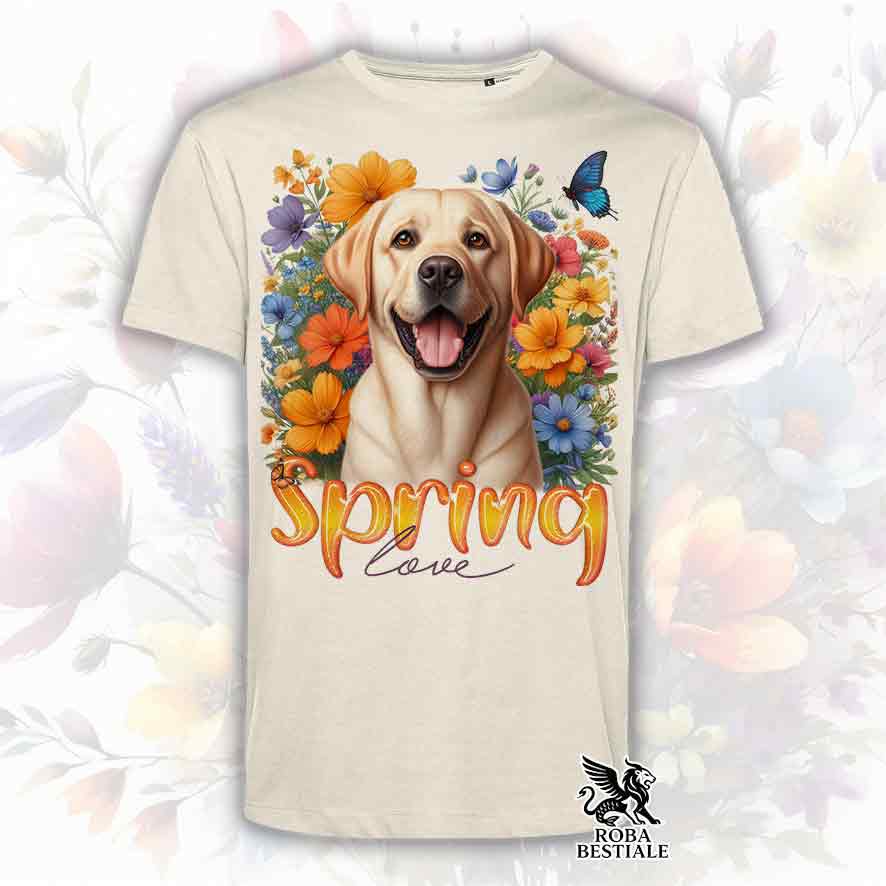T-Shirt SPRING LOVE - LABRADOR RETRIEVER Giallo - Bianca o Beige, da Uomo o da Donna - dalla XS alla 5XL