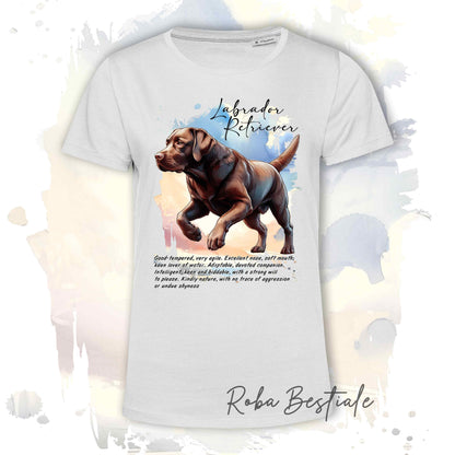 T-Shirt BEHAVIOR - LABRADOR RETRIEVER Chocolate - Standard FCI - 100% Cotone, Bianca, Uomo o Donna - dalla XS alla 5XL