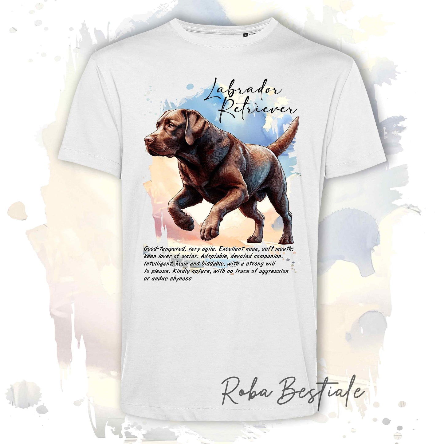 T-Shirt BEHAVIOR - LABRADOR RETRIEVER Chocolate - Standard FCI - 100% Cotone, Bianca, Uomo o Donna - dalla XS alla 5XL