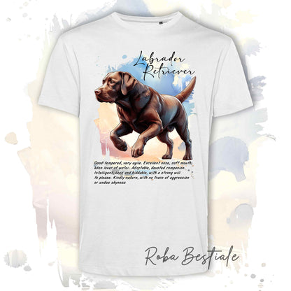 T-Shirt BEHAVIOR - LABRADOR RETRIEVER Chocolate - Standard FCI - 100% Cotone, Bianca, Uomo o Donna - dalla XS alla 5XL
