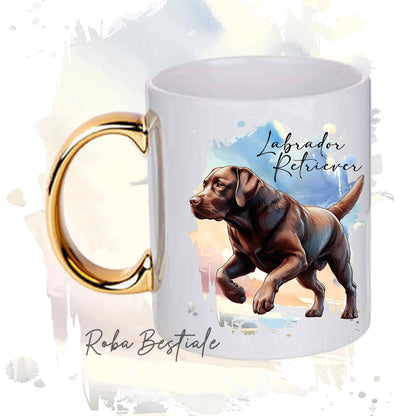 Tazza BEHAVIOR - LABRADOR RETRIEVER Chocolate - Standard FCI - In Ceramica, con manico dorato - 330 ml