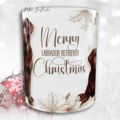 Tazza COZY WINTER - LABRADOR RETRIEVER Cioccolato - In Ceramica, con manico color Oro - 330 ml