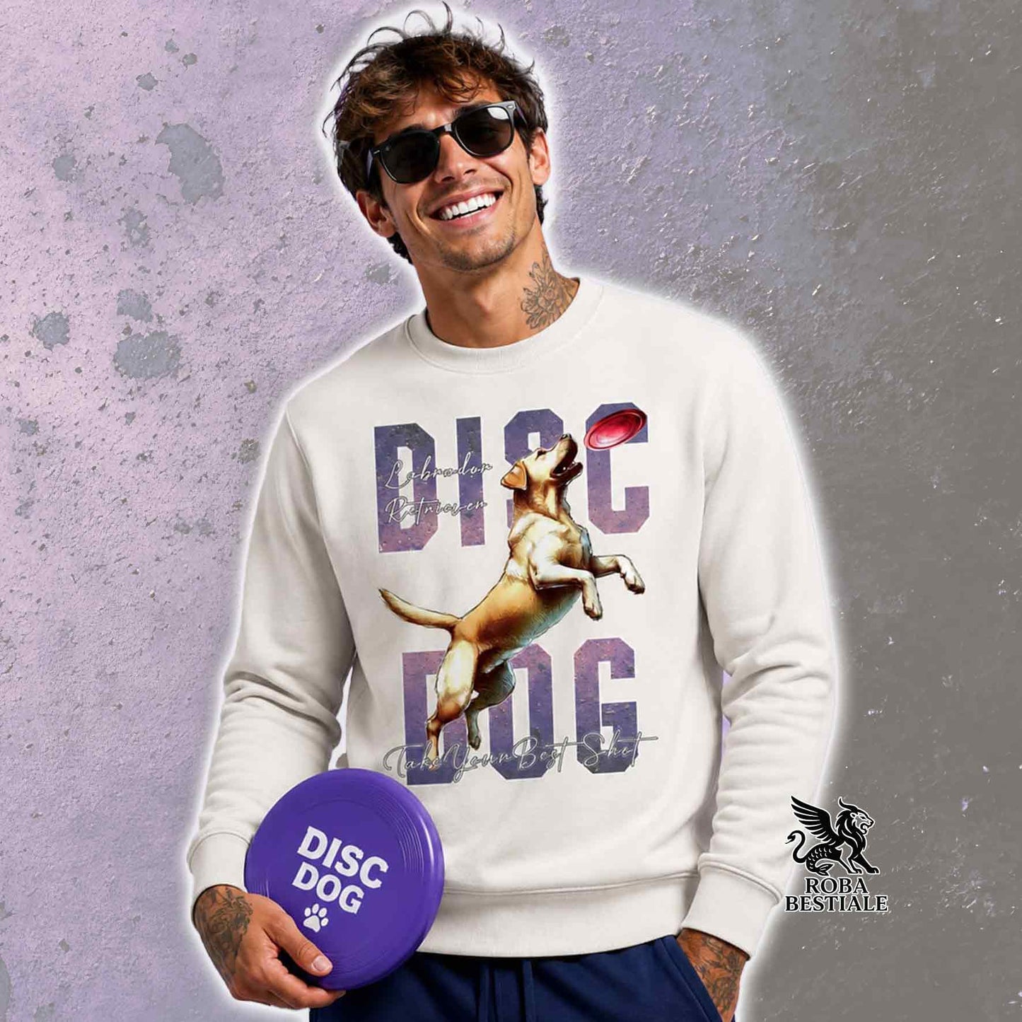 APTITUDE Winter Sweatshirt - DISC DOG - Yellow LABRADOR RETRIEVER - Crew Neck, Unisex, color of your choice - from XS to 3XL