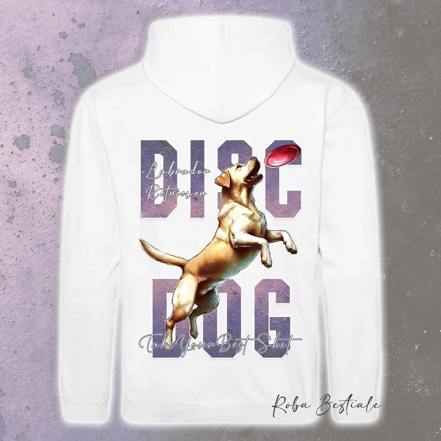 Felpa APTITUDE - DISC DOG - LABRADOR RETRIEVER - Con Cappuccio e Tasconi, Unisex, in tanti colori - dalla XS alla 5XL