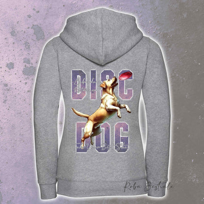 Felpa APTITUDE - DISC DOG - LABRADOR RETRIEVER - Con Cappuccio e Full Zip, Uomo o Donna, in tanti colori - dalla XS alla 5XL