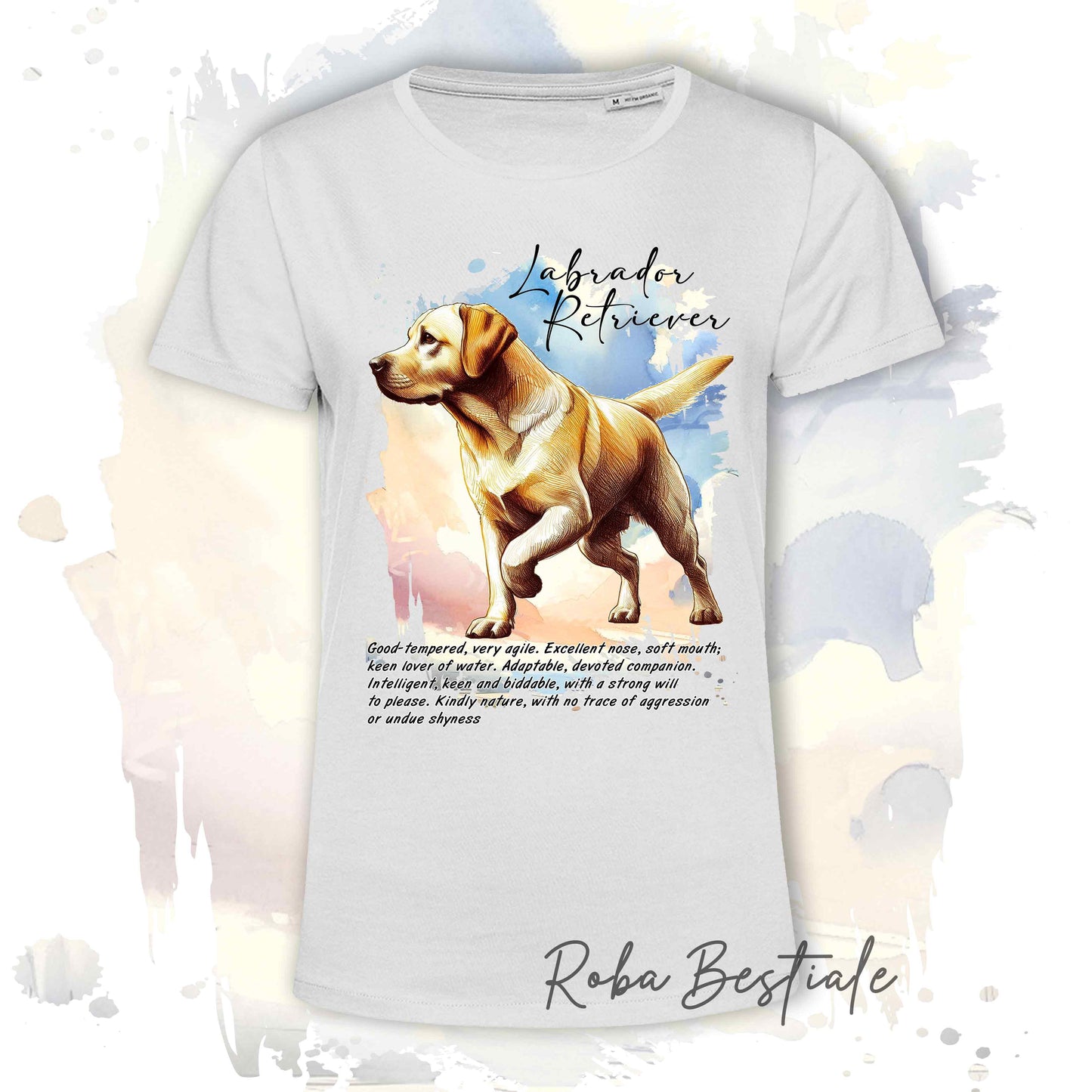 T-Shirt BEHAVIOR - LABRADOR RETRIEVER Giallo - Standard FCI - 100% Cotone, Bianca, Uomo o Donna - dalla XS alla 5XL