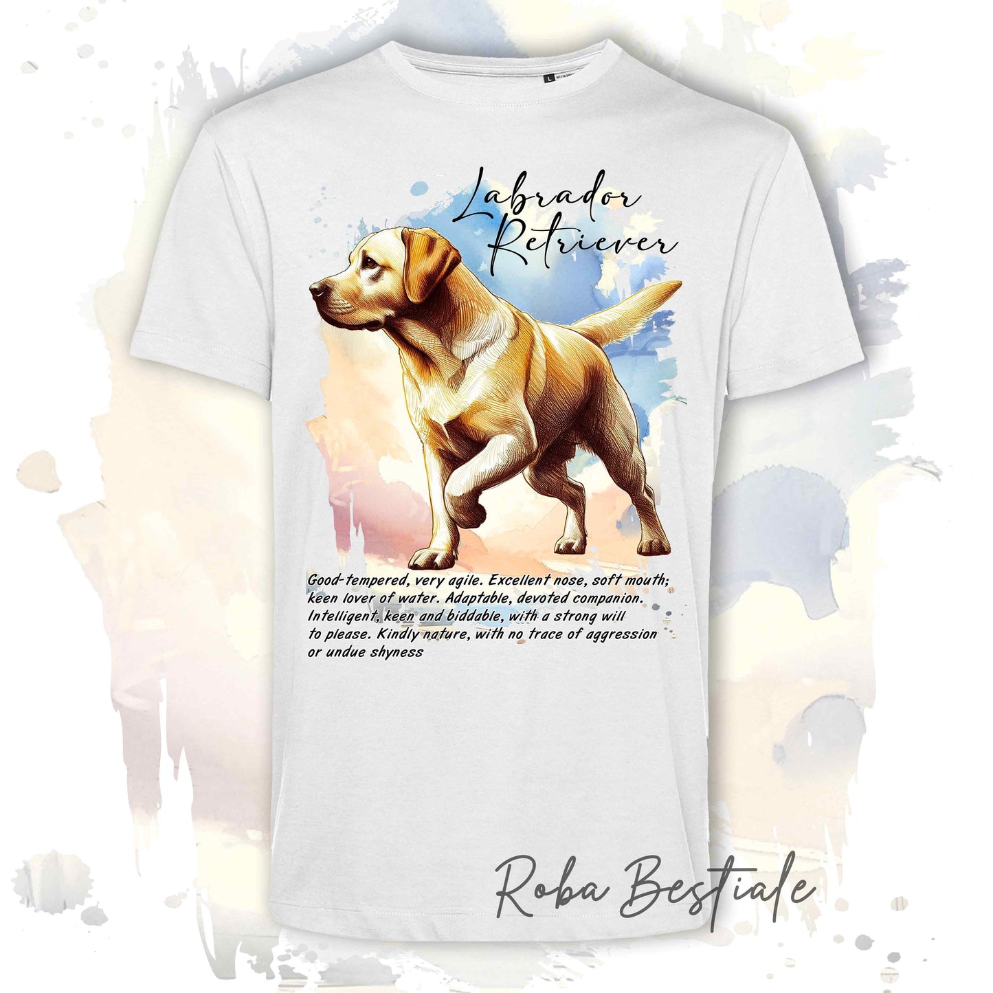 T-Shirt BEHAVIOR - LABRADOR RETRIEVER Giallo - Standard FCI - 100% Cotone, Bianca, Uomo o Donna - dalla XS alla 5XL