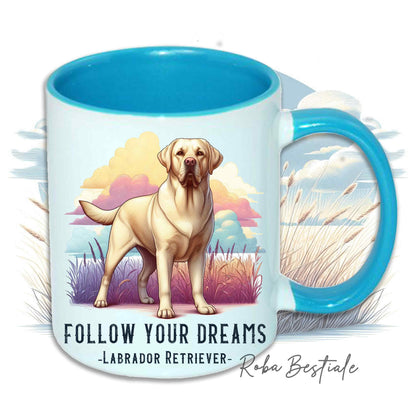 Tasse CITATIONS "RÊVE" - LABRADOR RETRIEVER Jaune - En céramique, avec anse et intérieur de différentes couleurs - 330 ml