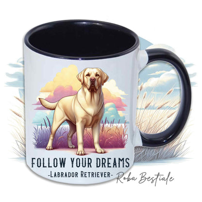 Tasse CITATIONS "RÊVE" - LABRADOR RETRIEVER Jaune - En céramique, avec anse et intérieur de différentes couleurs - 330 ml