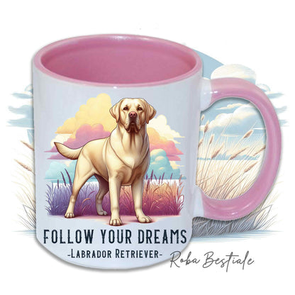 Tasse CITATIONS "RÊVE" - LABRADOR RETRIEVER Jaune - En céramique, avec anse et intérieur de différentes couleurs - 330 ml
