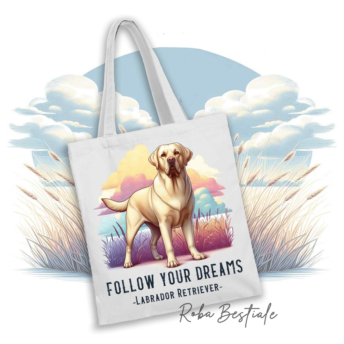 Shopper QUOTES "DREAM" - LABRADOR RETRIEVER Giallo - Diversi colori disponibili, 100% Cotone