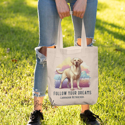 Shopper QUOTES "DREAM" - LABRADOR RETRIEVER Giallo - Diversi colori disponibili, 100% Cotone