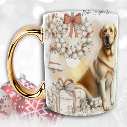 Tazza COZY WINTER - LABRADOR RETRIEVER Giallo - In Ceramica, con manico color Oro - 330 ml