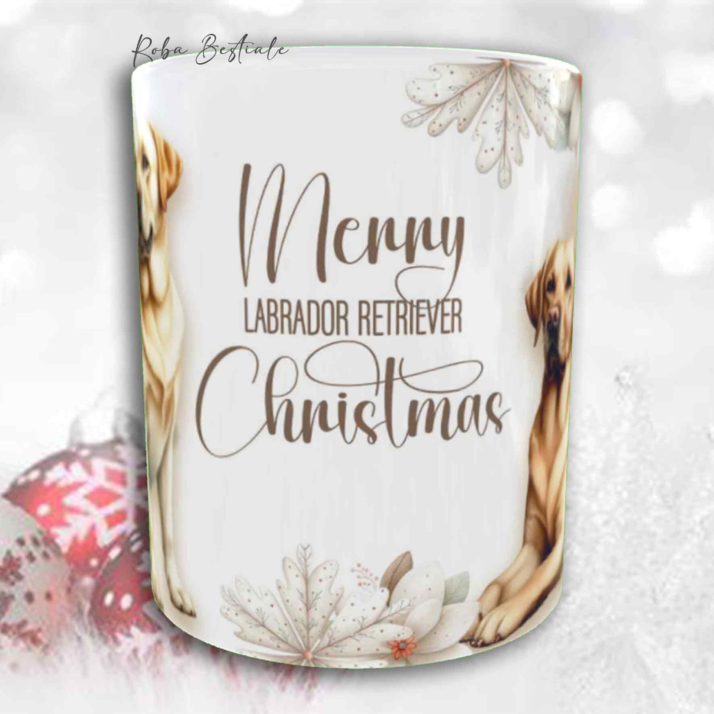 Tazza COZY WINTER - LABRADOR RETRIEVER Giallo - In Ceramica, con manico color Oro - 330 ml