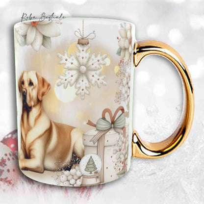 Tazza COZY WINTER - LABRADOR RETRIEVER Giallo - In Ceramica, con manico color Oro - 330 ml