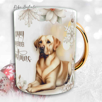 Tazza COZY WINTER - LABRADOR RETRIEVER Giallo - In Ceramica, con manico color Oro - 330 ml