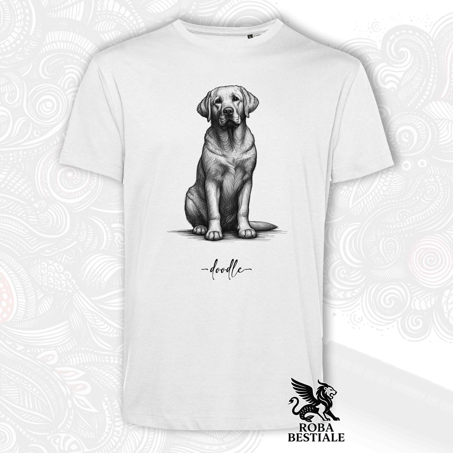 T-Shirt DOODLE - LABRADOR RETRIEVER Giallo - Bianca o Beige, da Uomo o da Donna - dalla XS alla 5XL