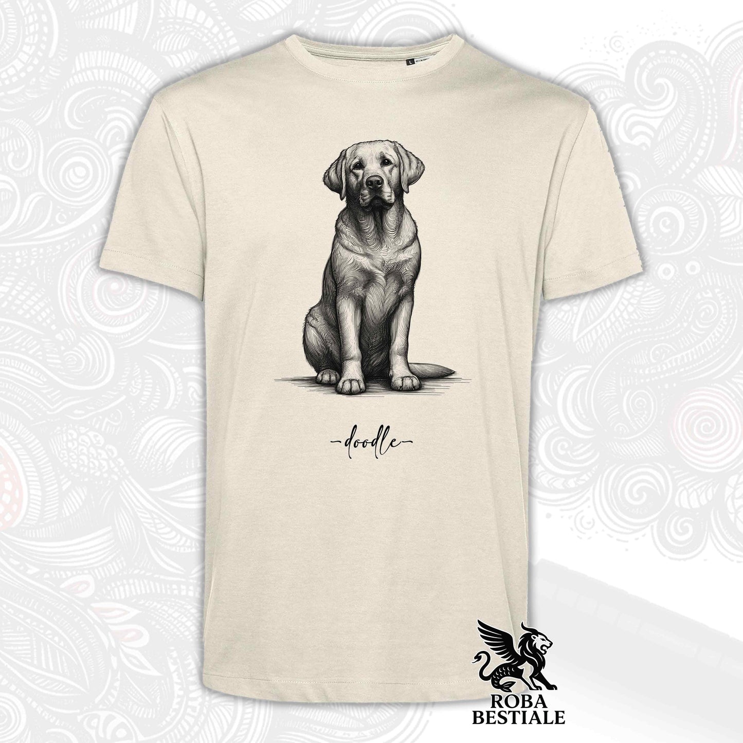 T-Shirt DOODLE - LABRADOR RETRIEVER Giallo - Bianca o Beige, da Uomo o da Donna - dalla XS alla 5XL