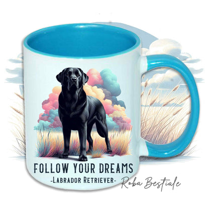 Mug CITATIONS "RÊVE" - LABRADOR RETRIEVER Noir - En Céramique, avec anse et intérieur en différentes couleurs - 330 ml