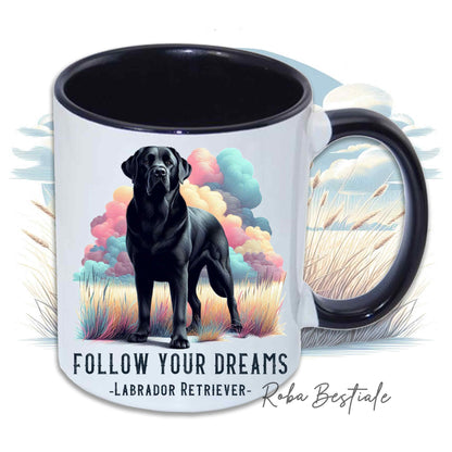 Mug CITATIONS "RÊVE" - LABRADOR RETRIEVER Noir - En Céramique, avec anse et intérieur en différentes couleurs - 330 ml