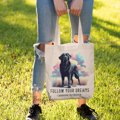 Shopper QUOTES "DREAM" - LABRADOR RETRIEVER Nero - Diversi colori disponibili, 100% Cotone