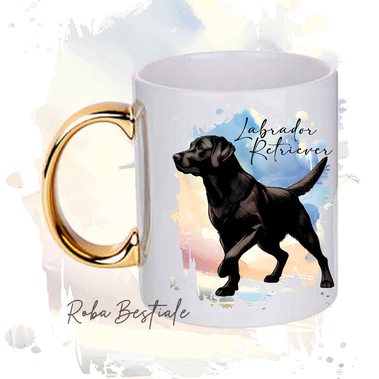 Tazza BEHAVIOR - LABRADOR RETRIEVER Nero - Standard FCI - In Ceramica, con manico dorato - 330 ml