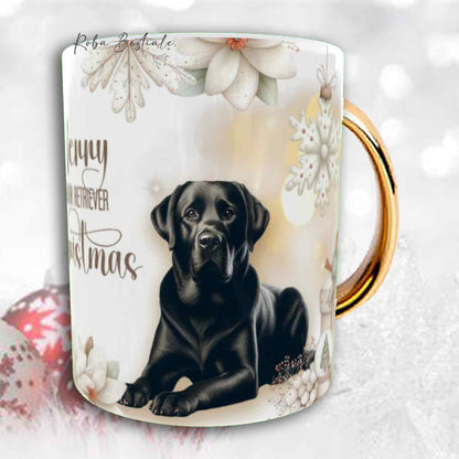 Tazza COZY WINTER - LABRADOR RETRIEVER Nero - In Ceramica, con manico color Oro - 330 ml