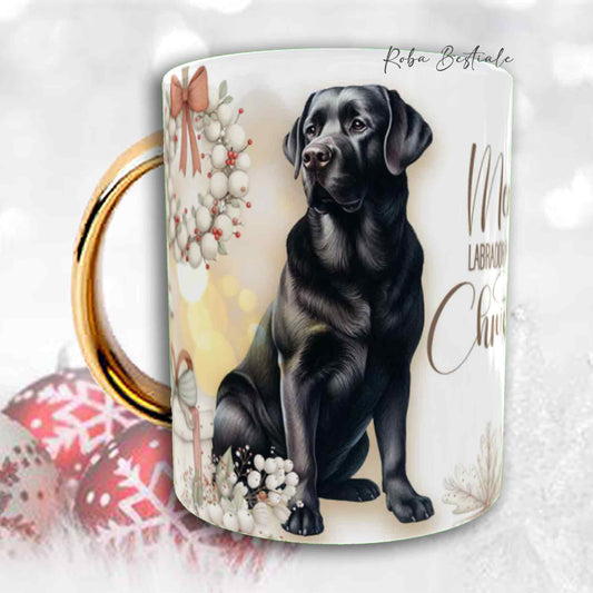 Tazza COZY WINTER - LABRADOR RETRIEVER Nero - In Ceramica, con manico color Oro - 330 ml