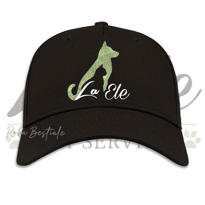 Cappellino LA ELE - Pet Service - GLITTERATO! Pink o Green Glitter - Unisex - 100% Cotone - Nero