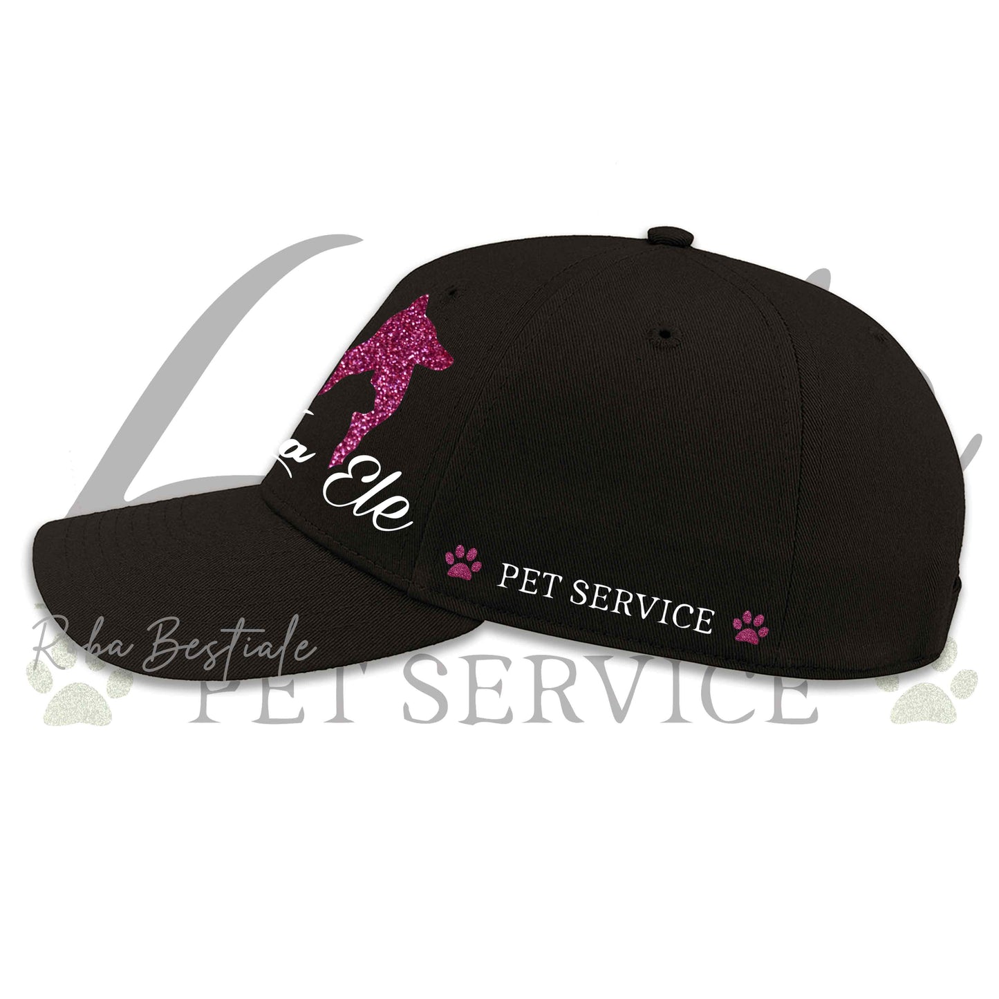 Cappellino LA ELE - Pet Service - GLITTERATO! Pink o Green Glitter - Unisex - 100% Cotone - Nero