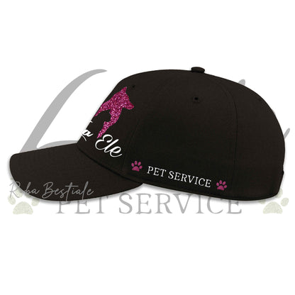 Cappellino LA ELE - Pet Service - GLITTERATO! Pink o Green Glitter - Unisex - 100% Cotone - Nero