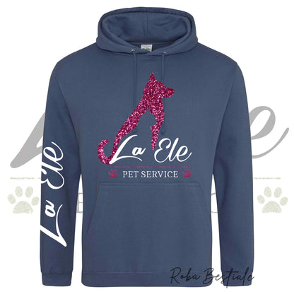 Felpa Invernale LA ELE - Pet Service - Logo GLITTER PINK - Tanti toni di BLU! Con Cappuccio - dalla XS alla 3XL
