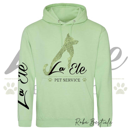 Felpa Invernale LA ELE - Pet Service - Logo GLITTER GREEN - Tanti toni di VERDE! Con Cappuccio - dalla XS alla 3XL