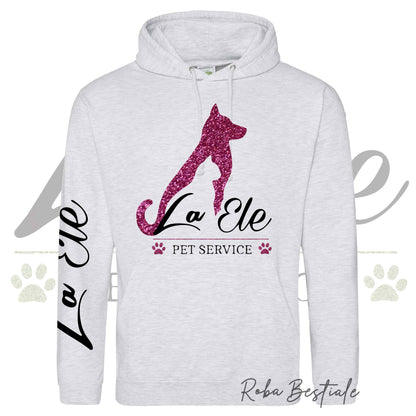 Felpa Invernale LA ELE - Pet Service - Logo GLITTER PINK - Tanti toni di GRIGIO! Con Cappuccio - dalla XS alla 3XL