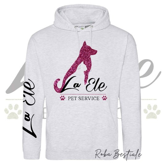 Felpa Invernale LA ELE - Pet Service - Logo GLITTER PINK - Tanti toni di GRIGIO! Con Cappuccio - dalla XS alla 3XL