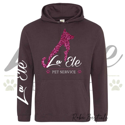Felpa Invernale LA ELE - Pet Service - Logo GLITTER PINK - Tanti toni di MARRONE! Con Cappuccio - dalla XS alla 3XL